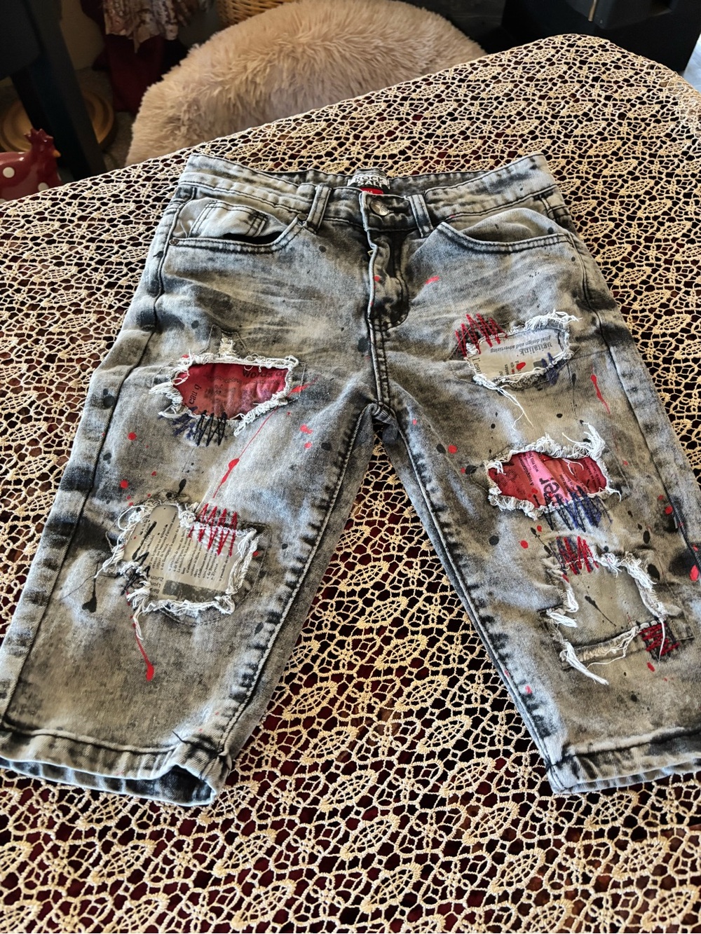 Youth 14 Rocks Salt Gray Acid-Wash Jeans with Black Patch Label